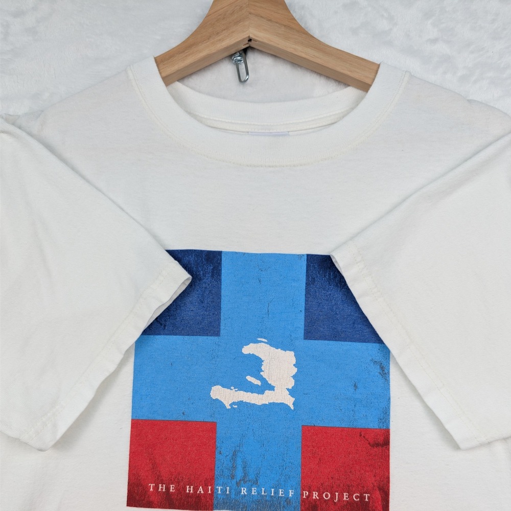 VTG Anvil T-Shirt Men's L White Dave Matthews Band Haiti Relief Graphic Y2K